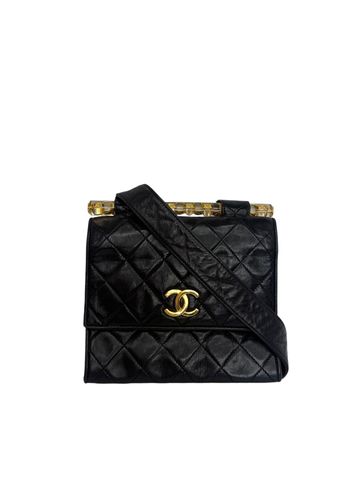 Chanel Vintage Black Lambskin Lucite Shoulder Flap T1091