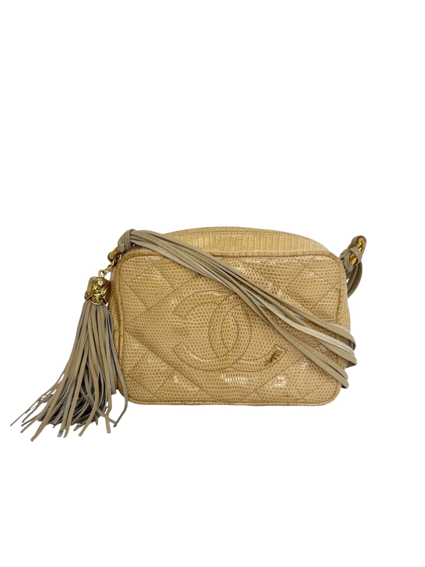 Chanel Vintage Lizard Camera Bag Beige T1092