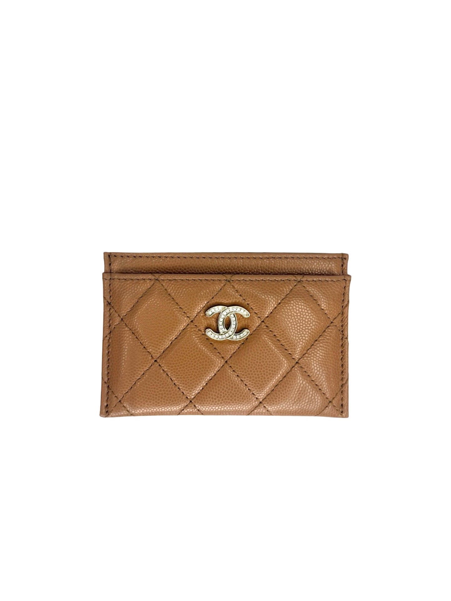 Chanel Tan Caviar Card Holder Sparkle CC T7892