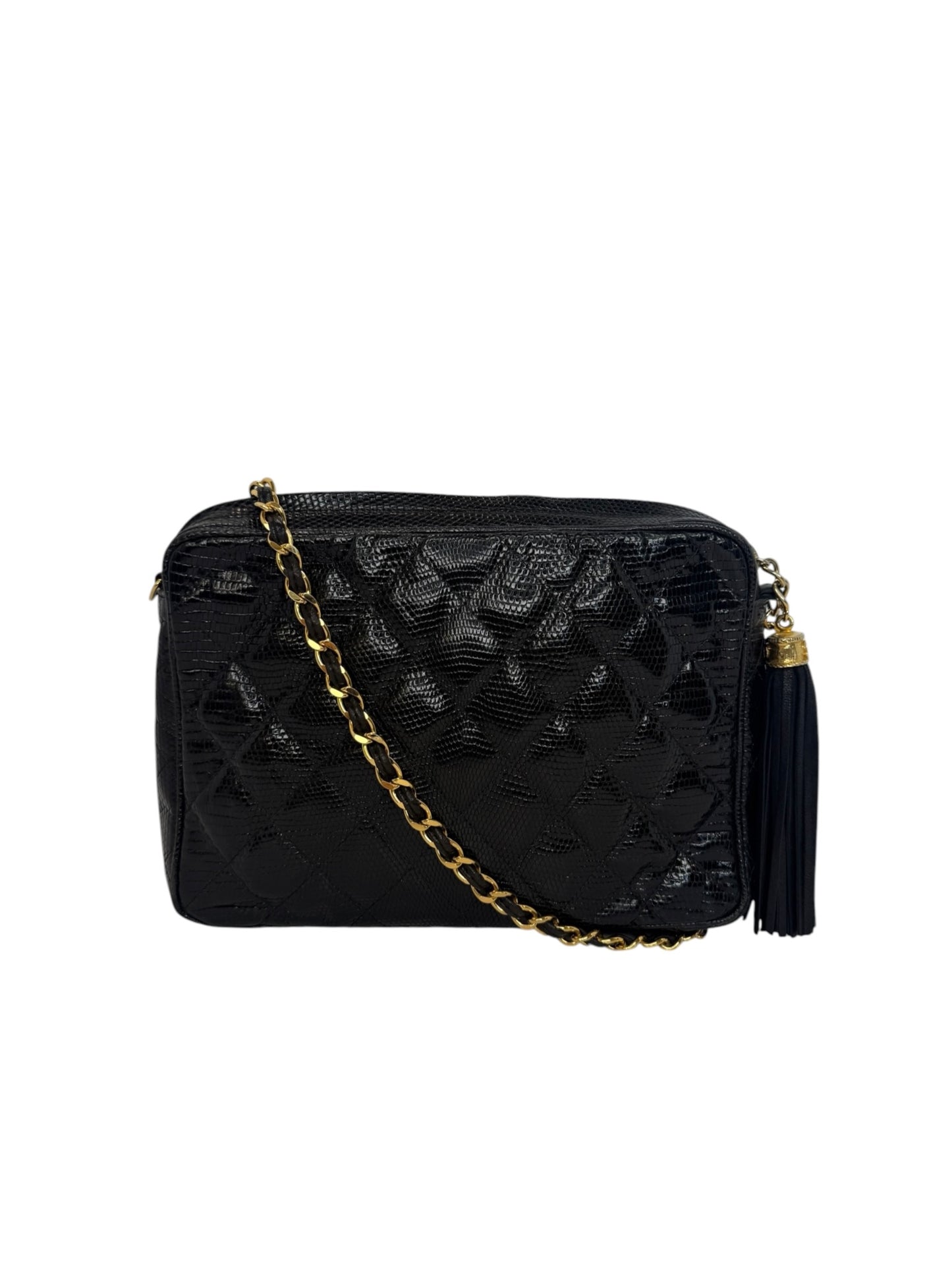 Chanel Vintage Black Lizard Camera Bag T1104