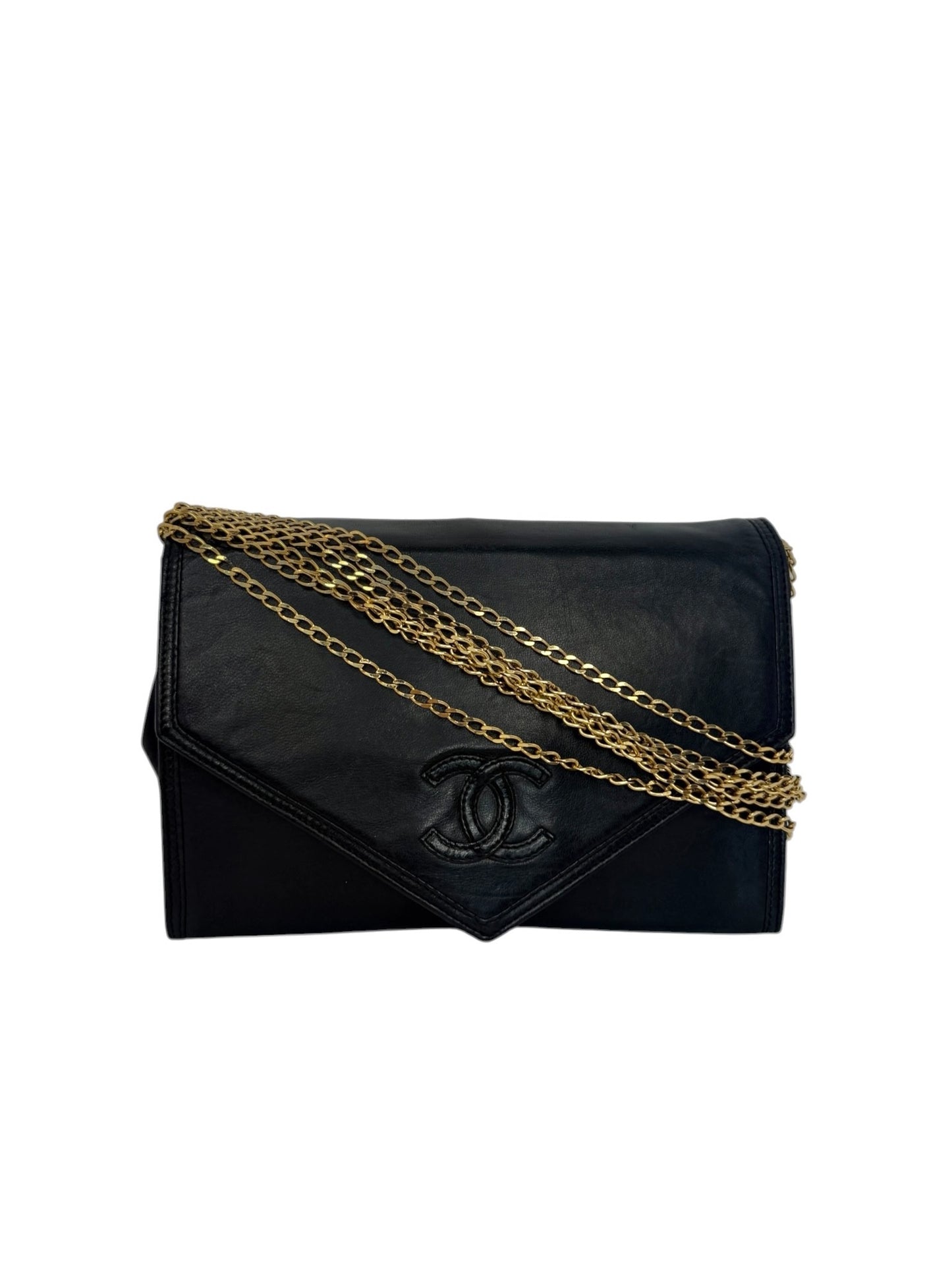 Chanel Black Lambskin Envelope Flap Multi Chain T1109