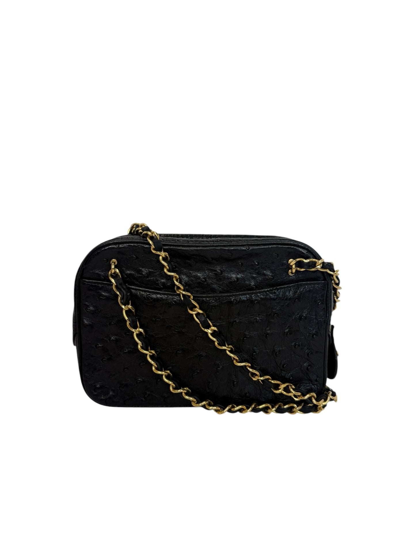 Chanel Vintage Black Ostrich Camera Bag T1108