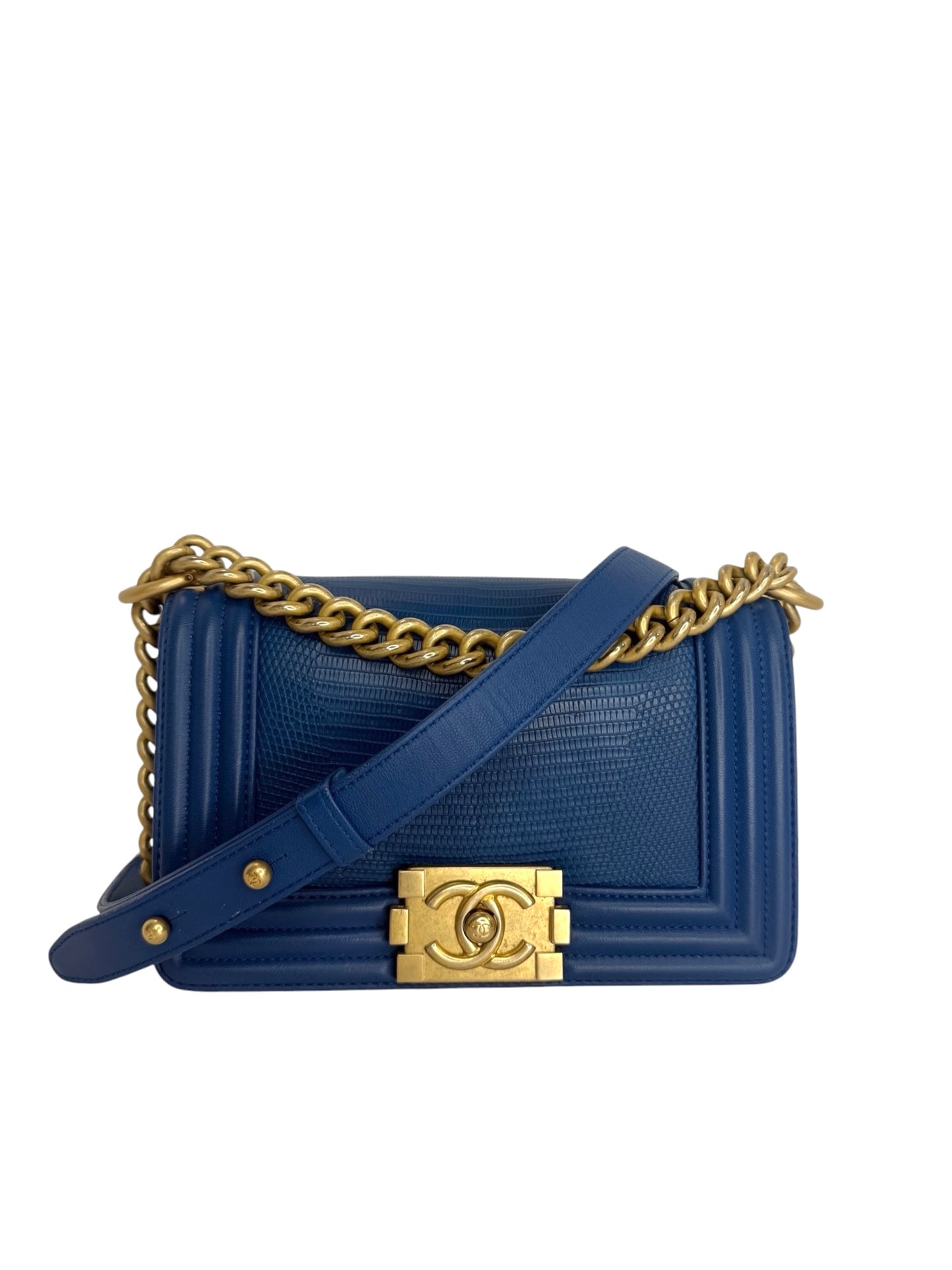 Chanel Small Blue Lizard Boy Bag GHW T8642