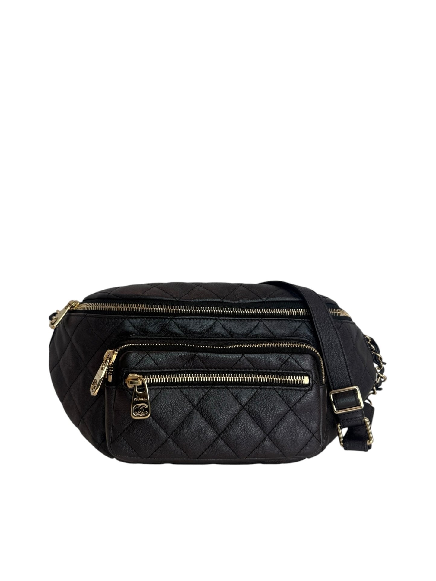 Chanel Black Iridescent Calfskin Quilted Belt Bag T8630