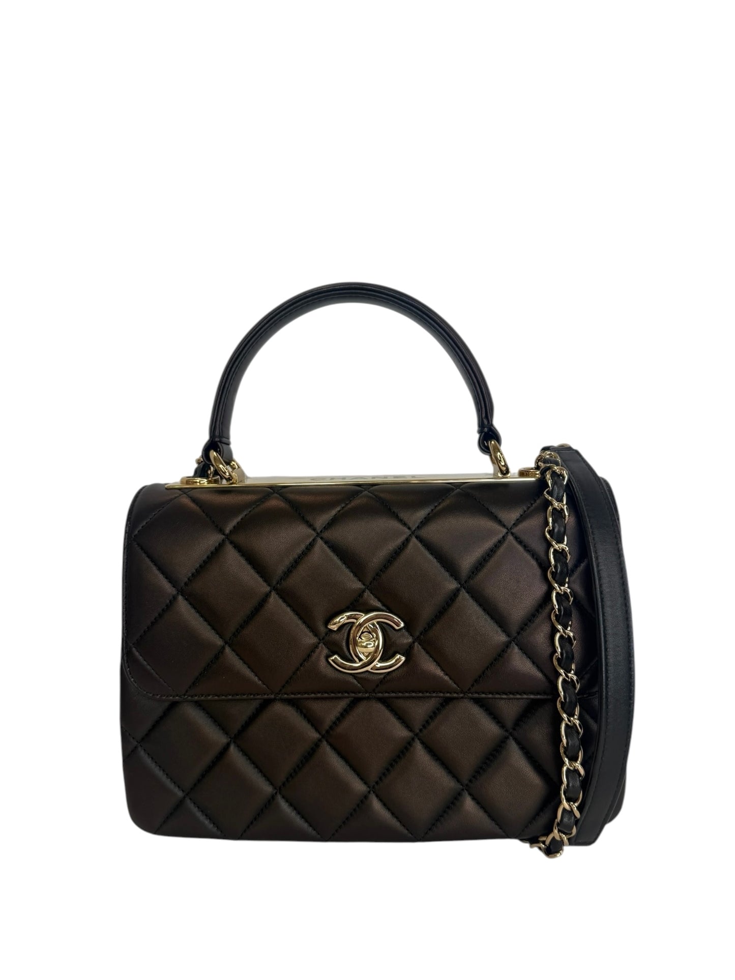 Chanel Small Top Handle Trendy Black Iridescent Lambskin T8645