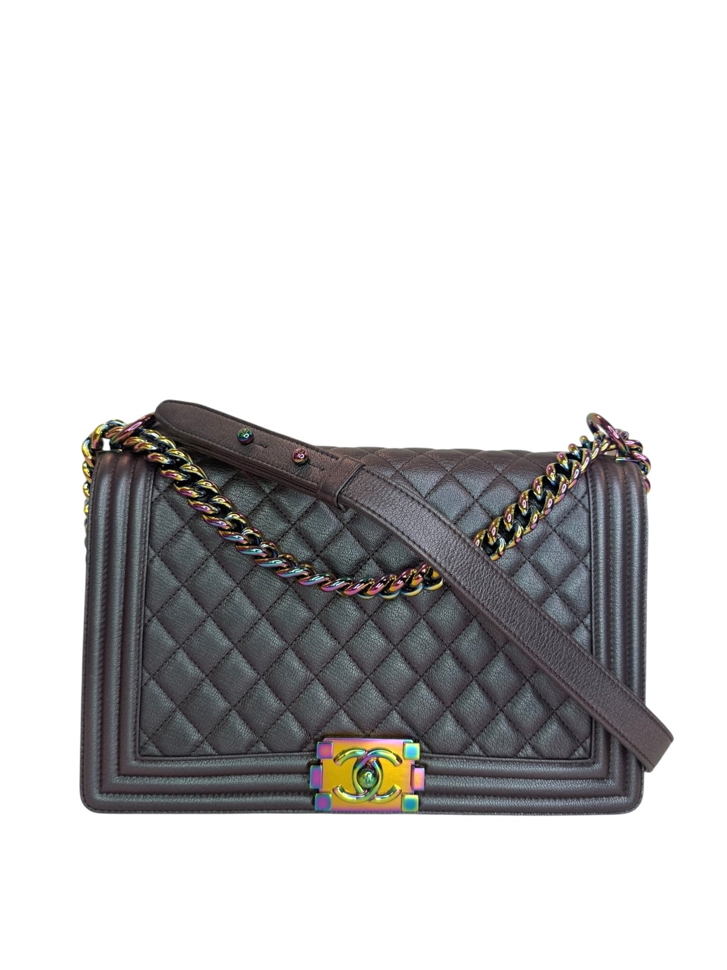 Chanel Purple Iridescent Goatskin Boy Bag Rainbow Hardware T8638