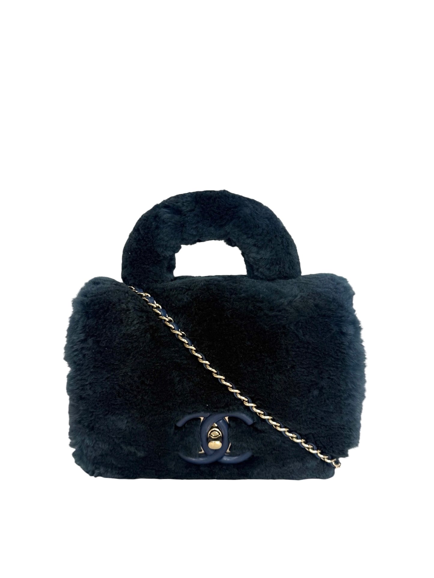 Chanel Blue Orylag Fur Top Handle Crossbody T8641
