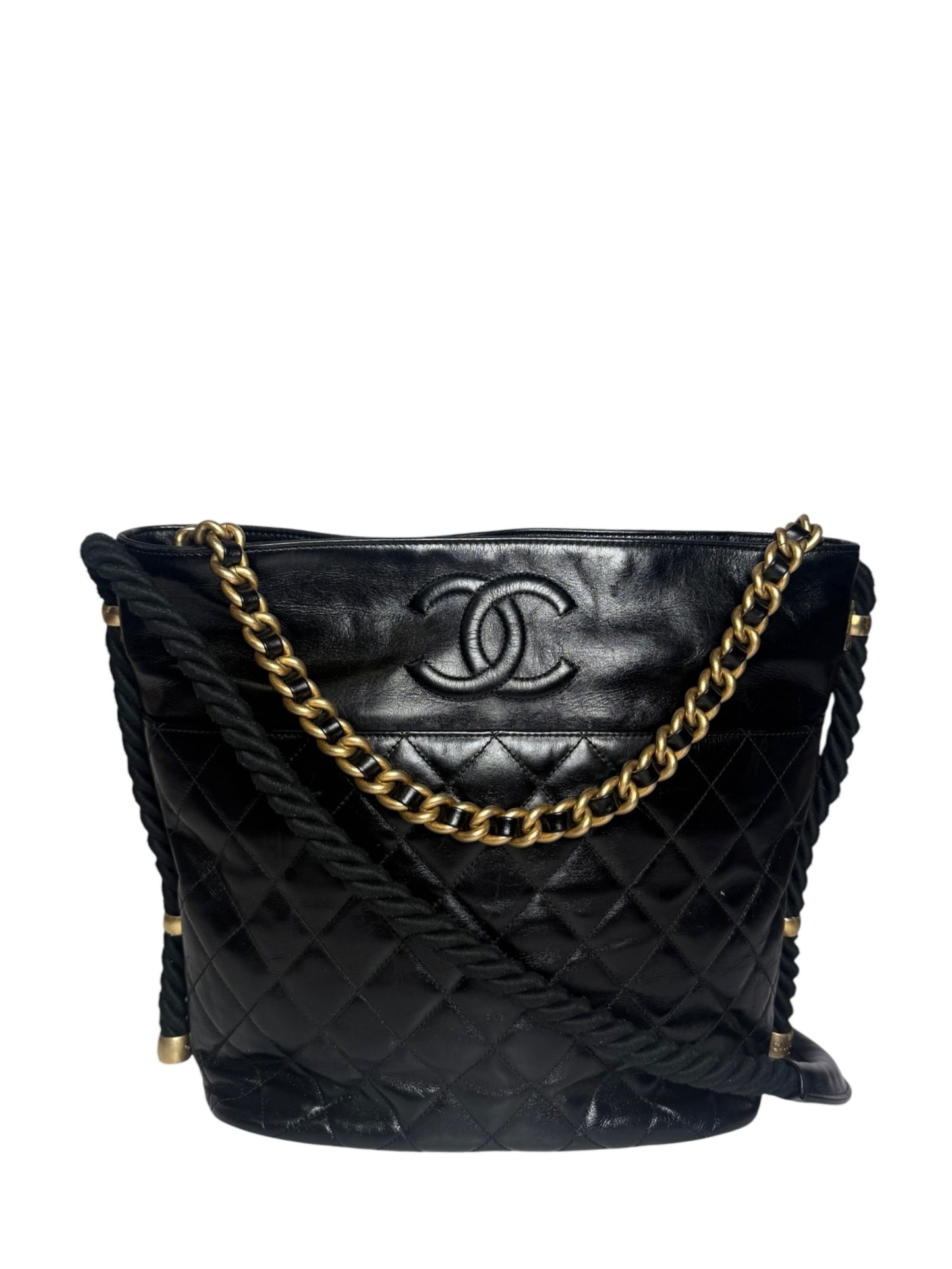 Chanel Black Crumpled Calfskin En Vogue Rope Tote T1123