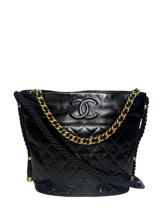 Chanel Black Crumpled Calfskin En Vogue Rope Tote T1123