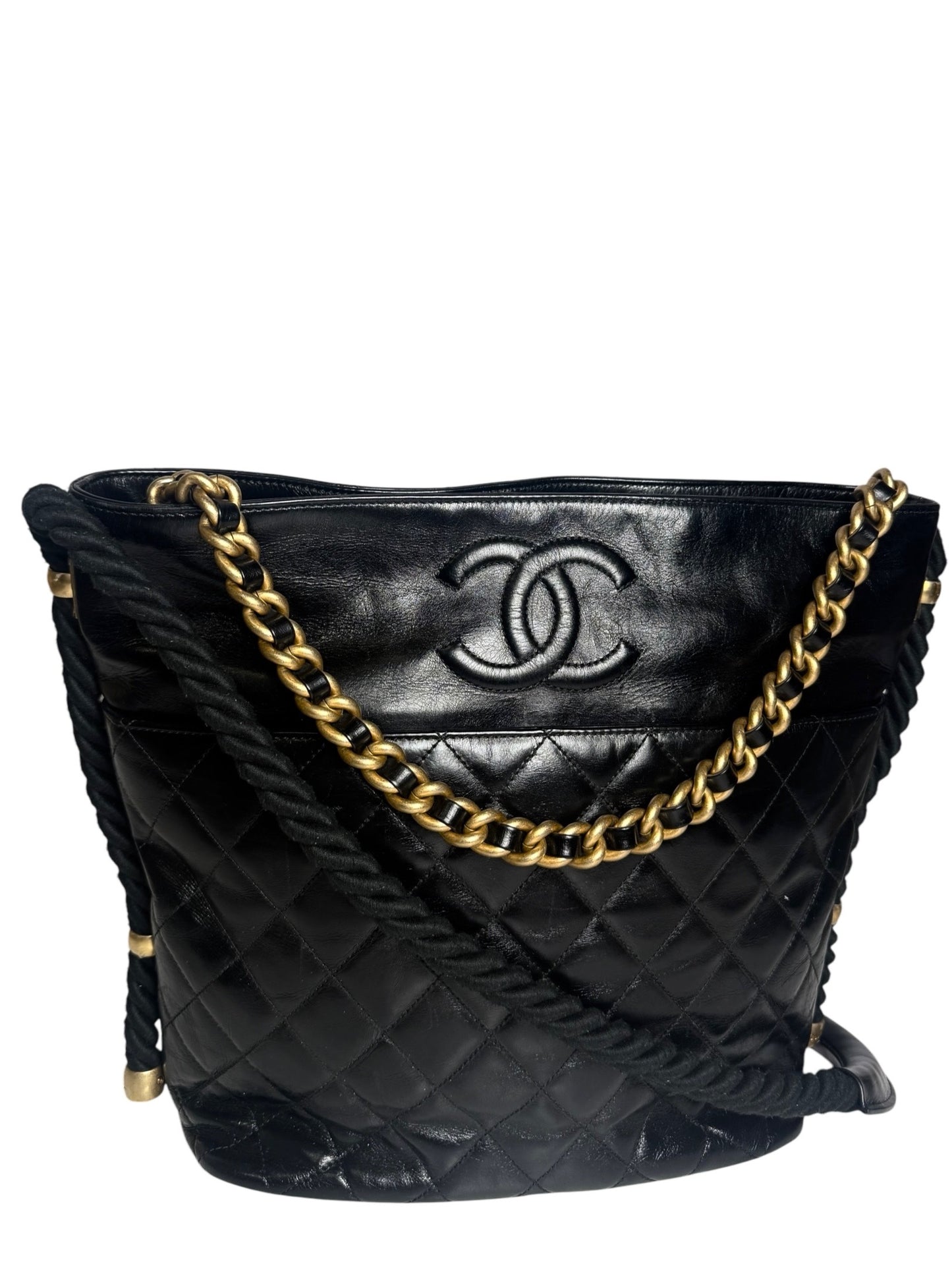 Chanel Black Crumpled Calfskin En Vogue Rope Tote T1123