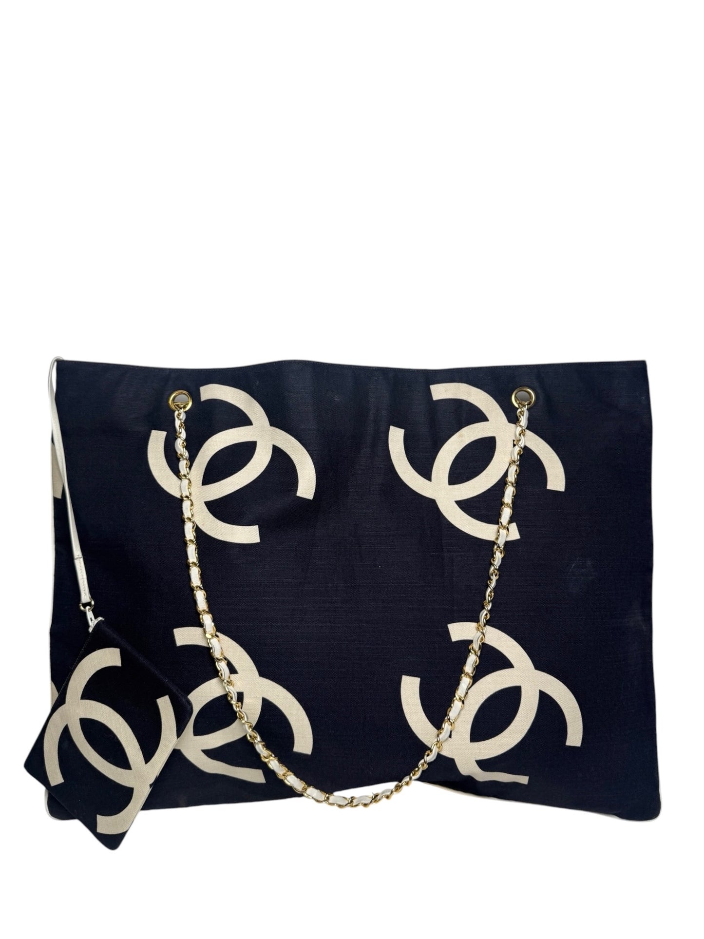 Chanel Large Vintage Navy and White Tote T7187