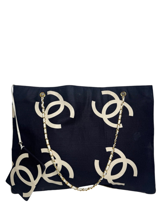 Chanel Large Vintage Navy and White Tote T7187