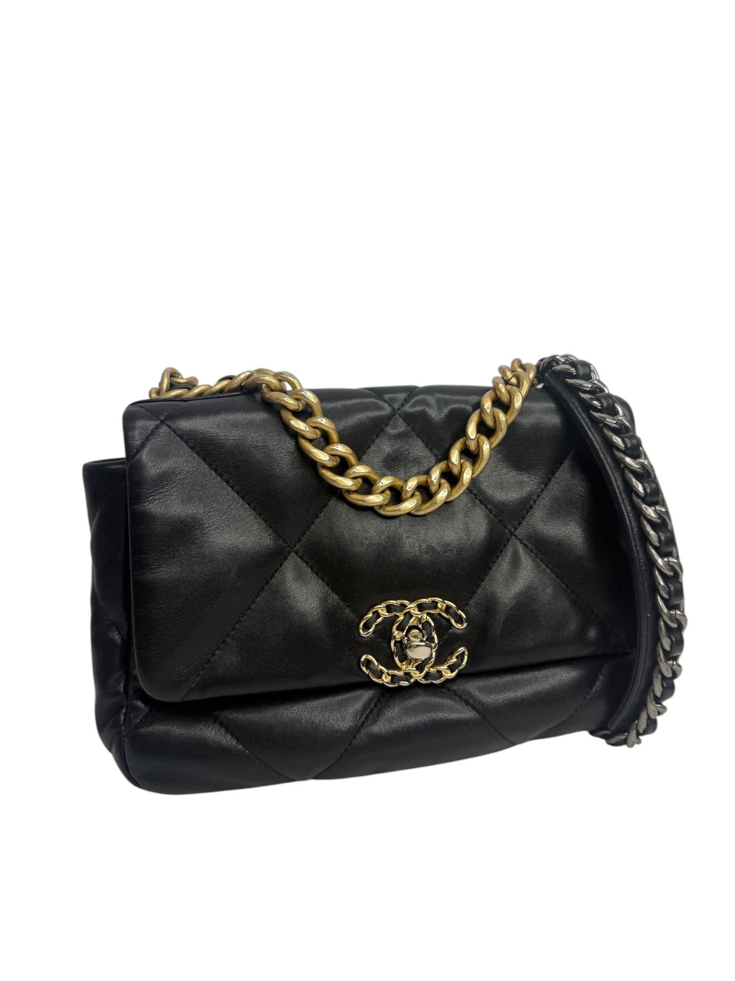Chanel 19 Black Lambskin Medium Flap T8634