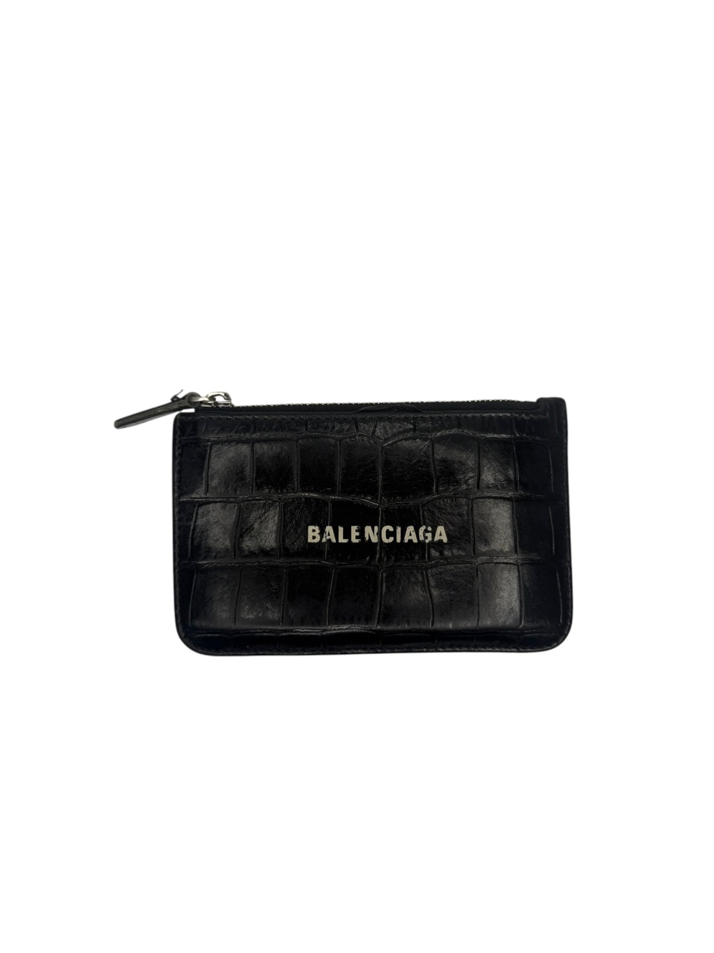 Balenciaga Black Croc Embossed Zip Wallet T8681
