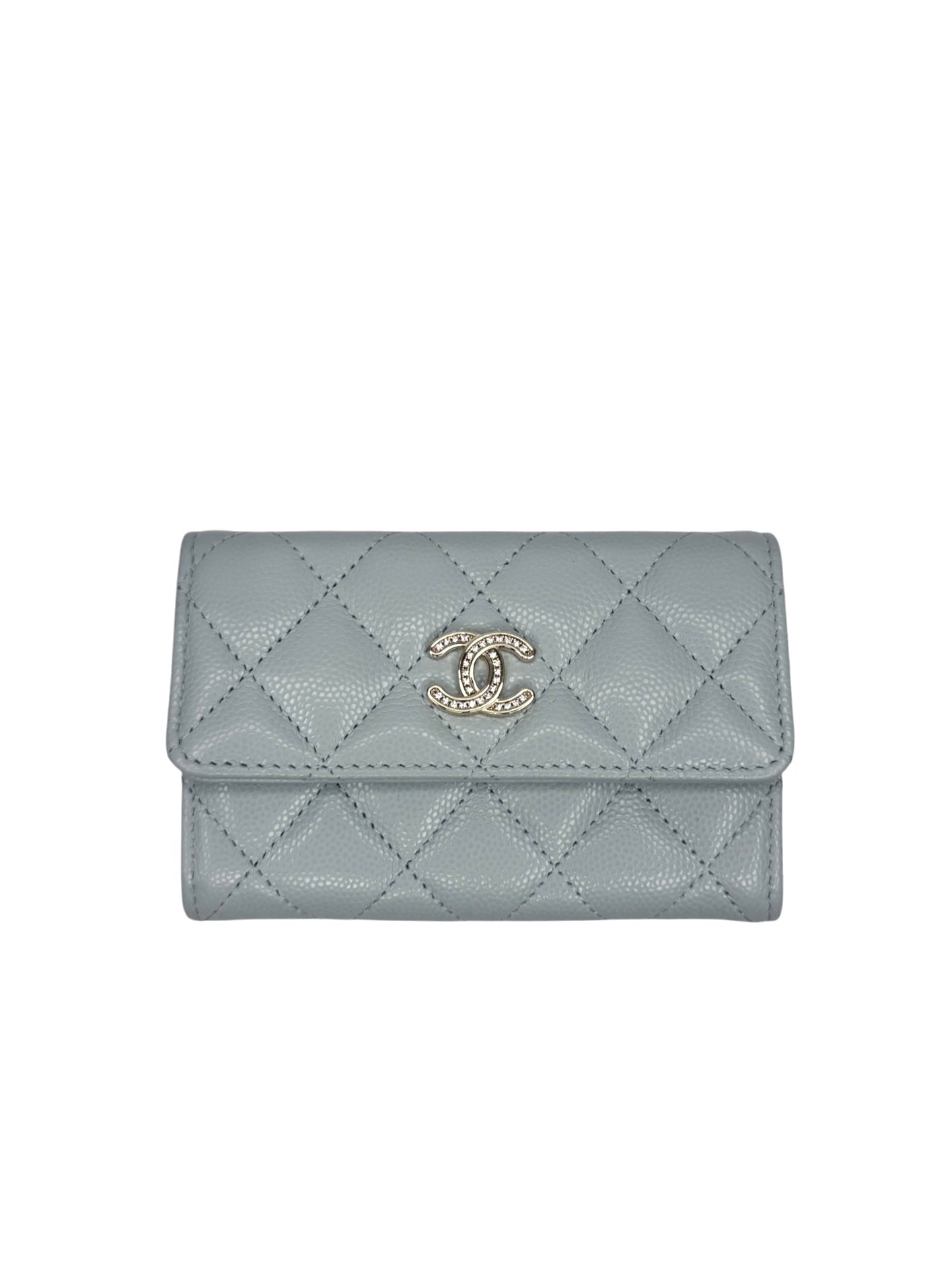 Chanel Light Blue Caviar Sparkle CC Flap Card Holder T8739