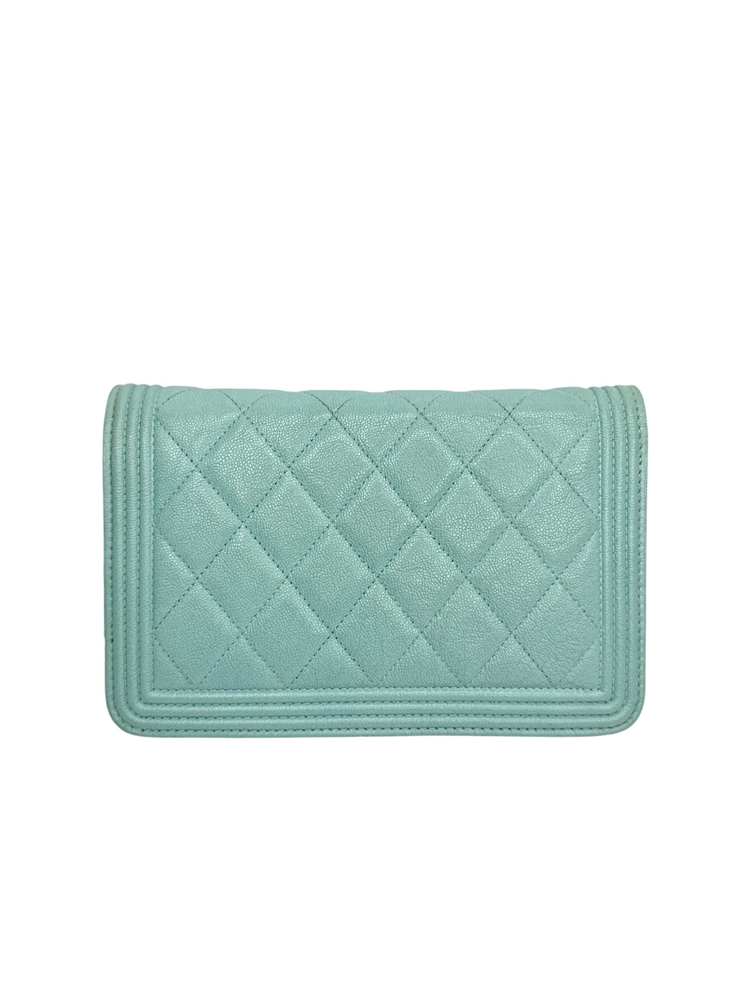 Chanel Tiffany Blue Quilted Caviar Boy Wallet On Chain T8632