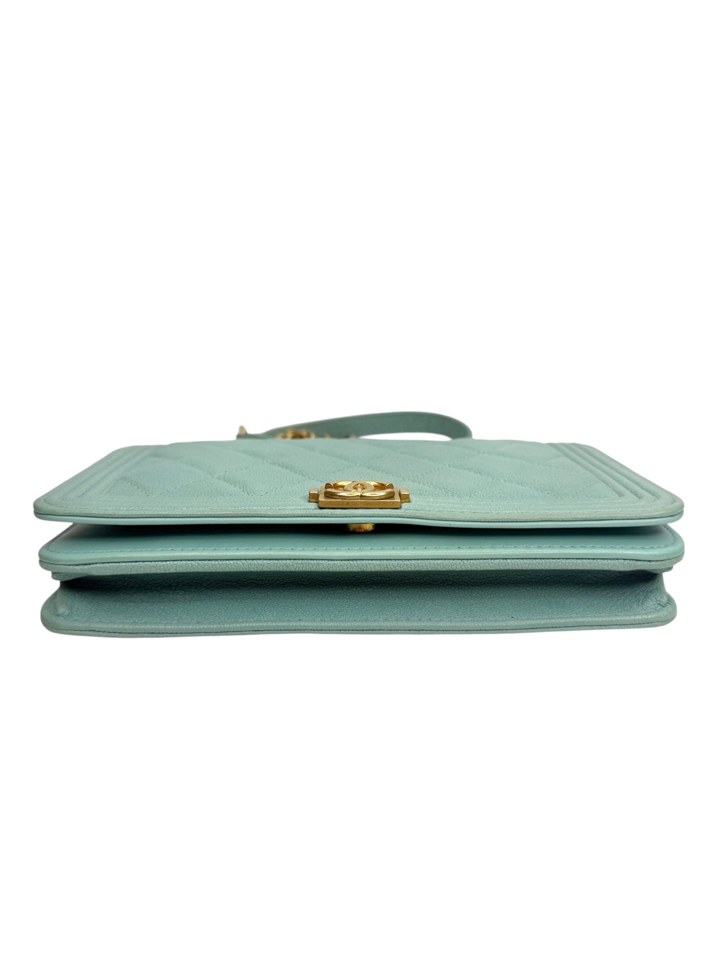 Chanel Tiffany Blue Quilted Caviar Boy Wallet On Chain T8632