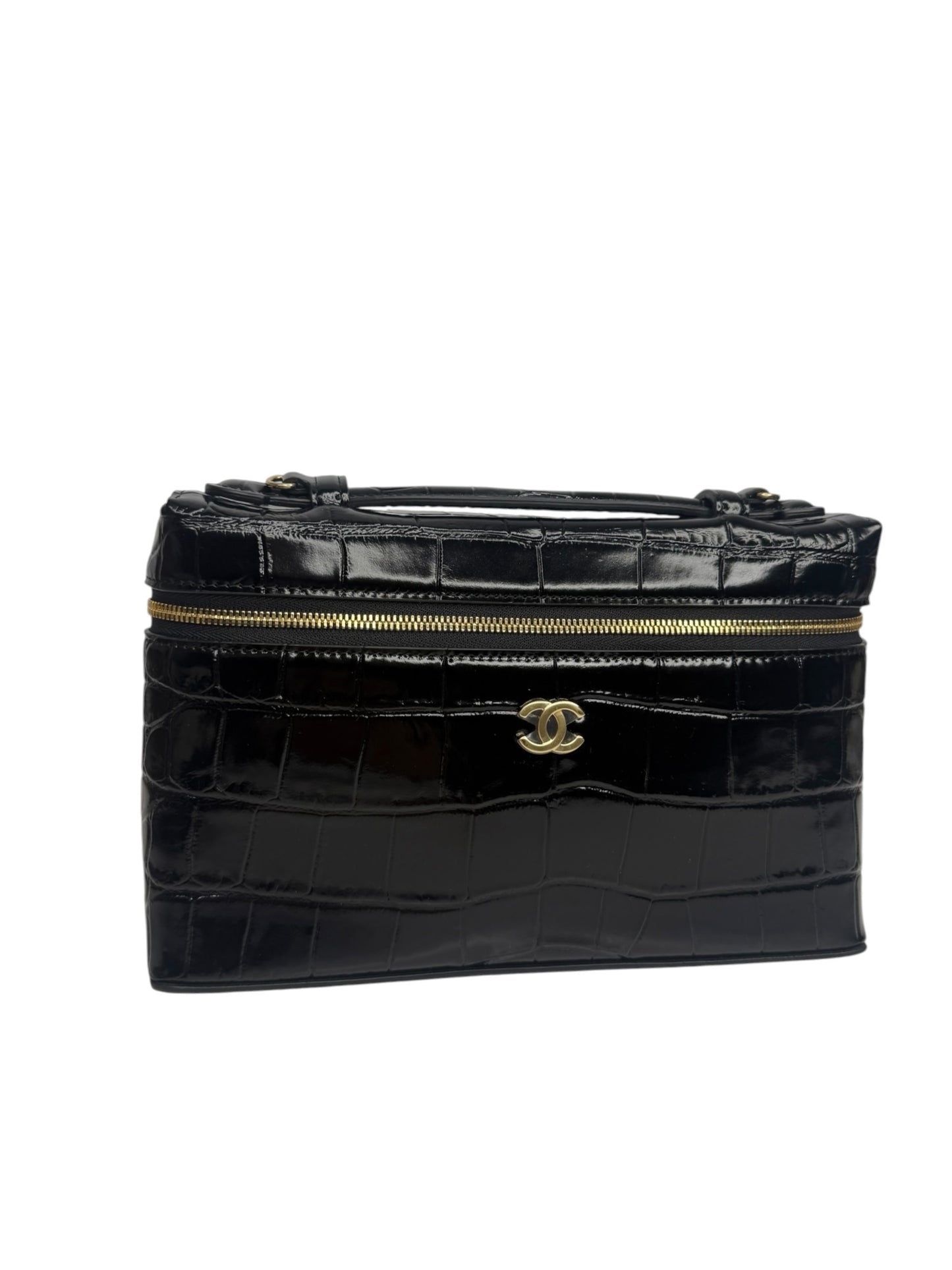 Chanel Black Croc Embossed Large Slim Vanity T8710