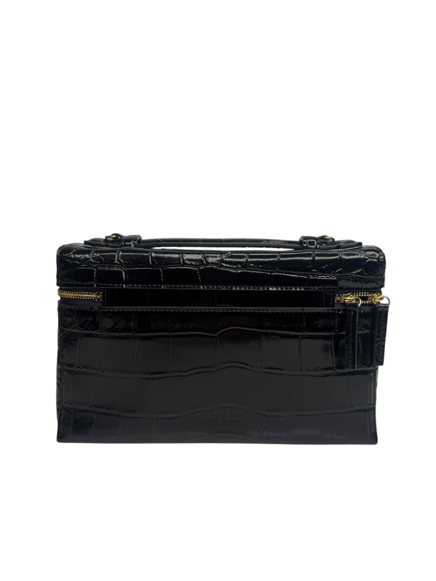 Chanel Black Croc Embossed Large Slim Vanity T8710