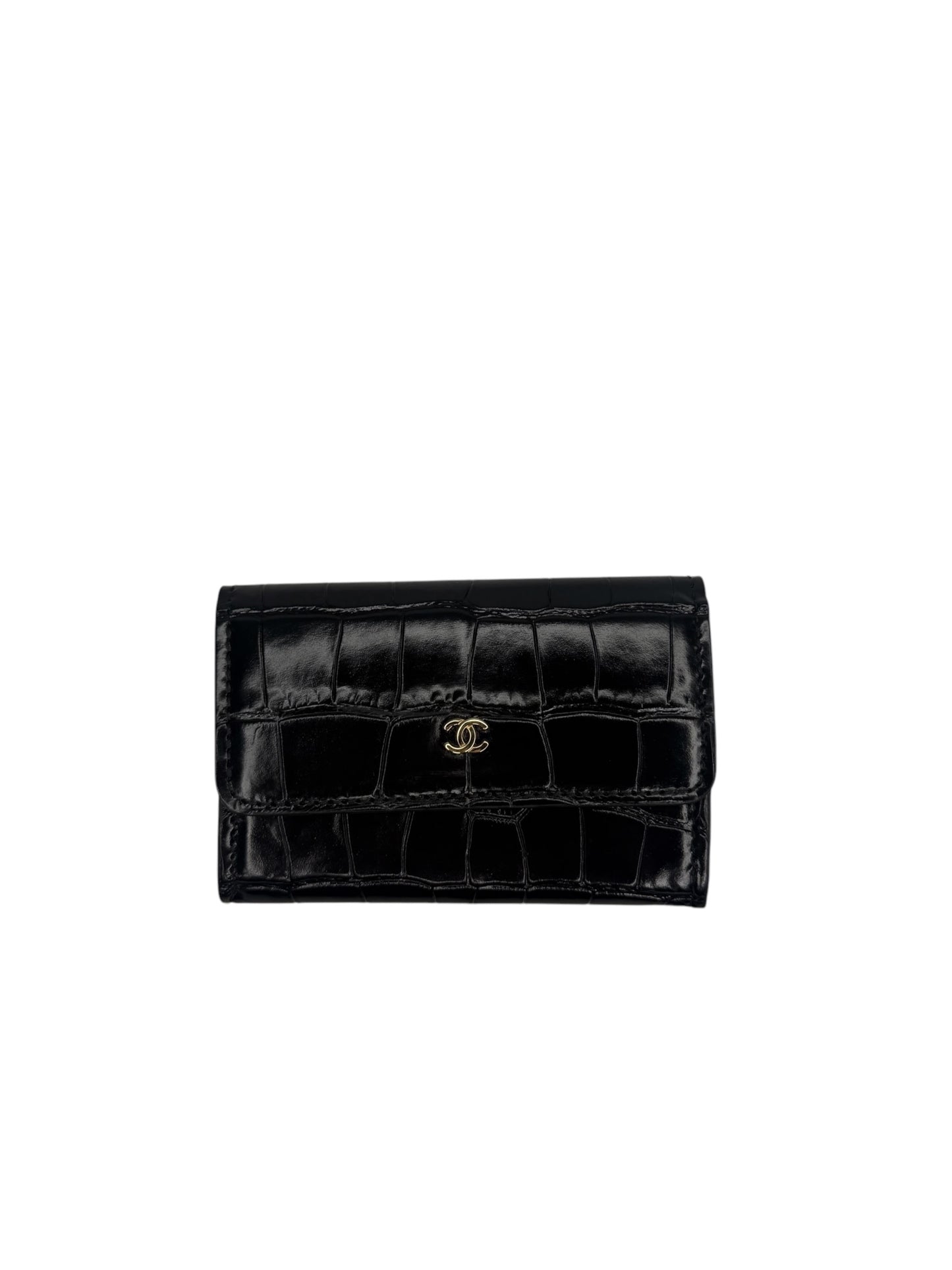 Chanel Black Croc Embossed Flap Card Holder T8712