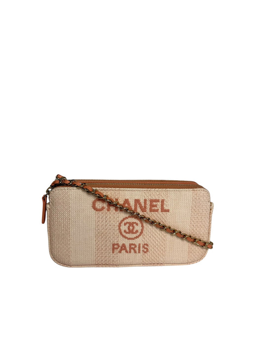 Chanel Deauville Zip Around Pink Canvas Wallet on Chain