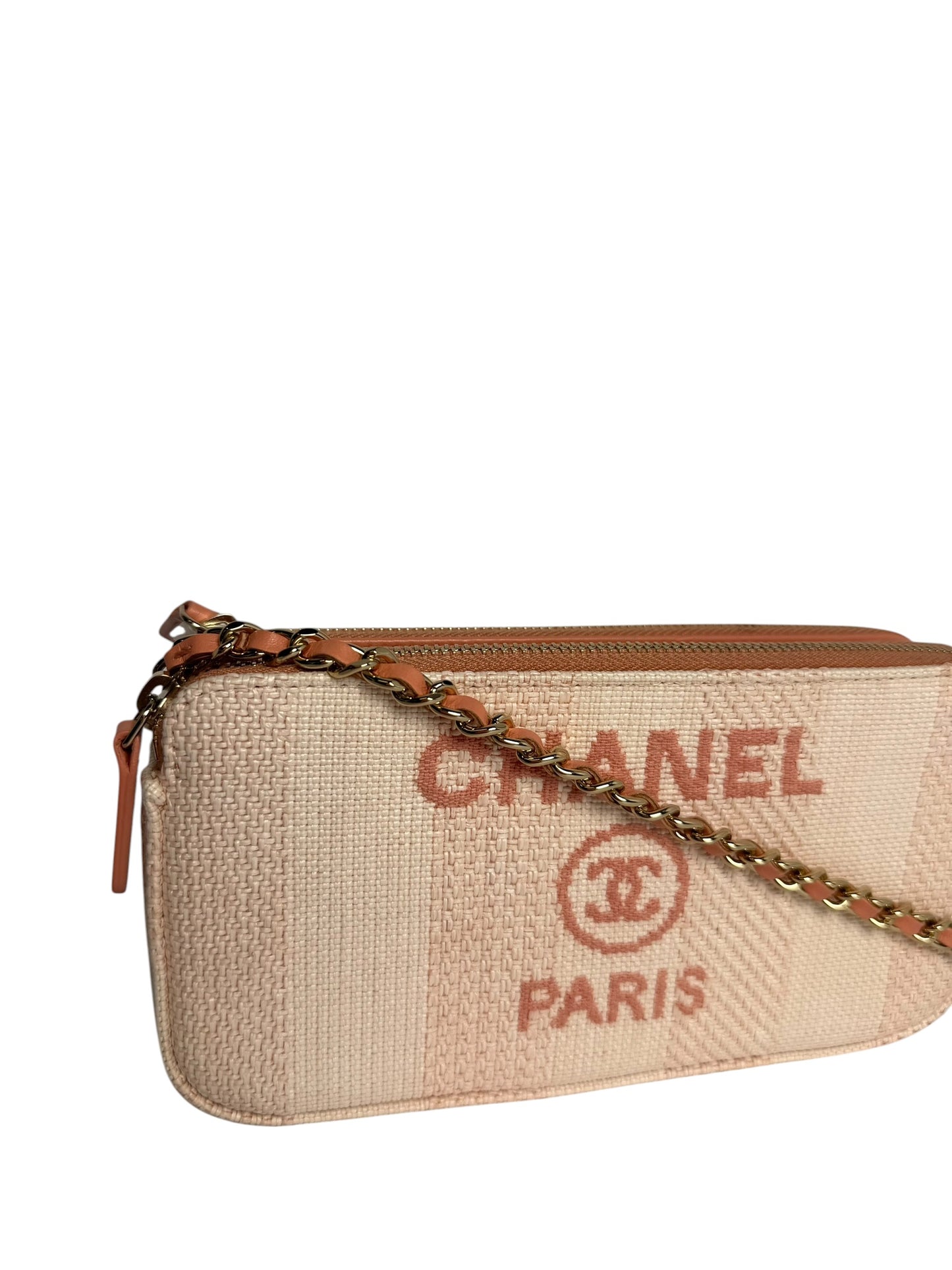 Chanel Deauville Zip Around Pink Canvas Wallet on Chain