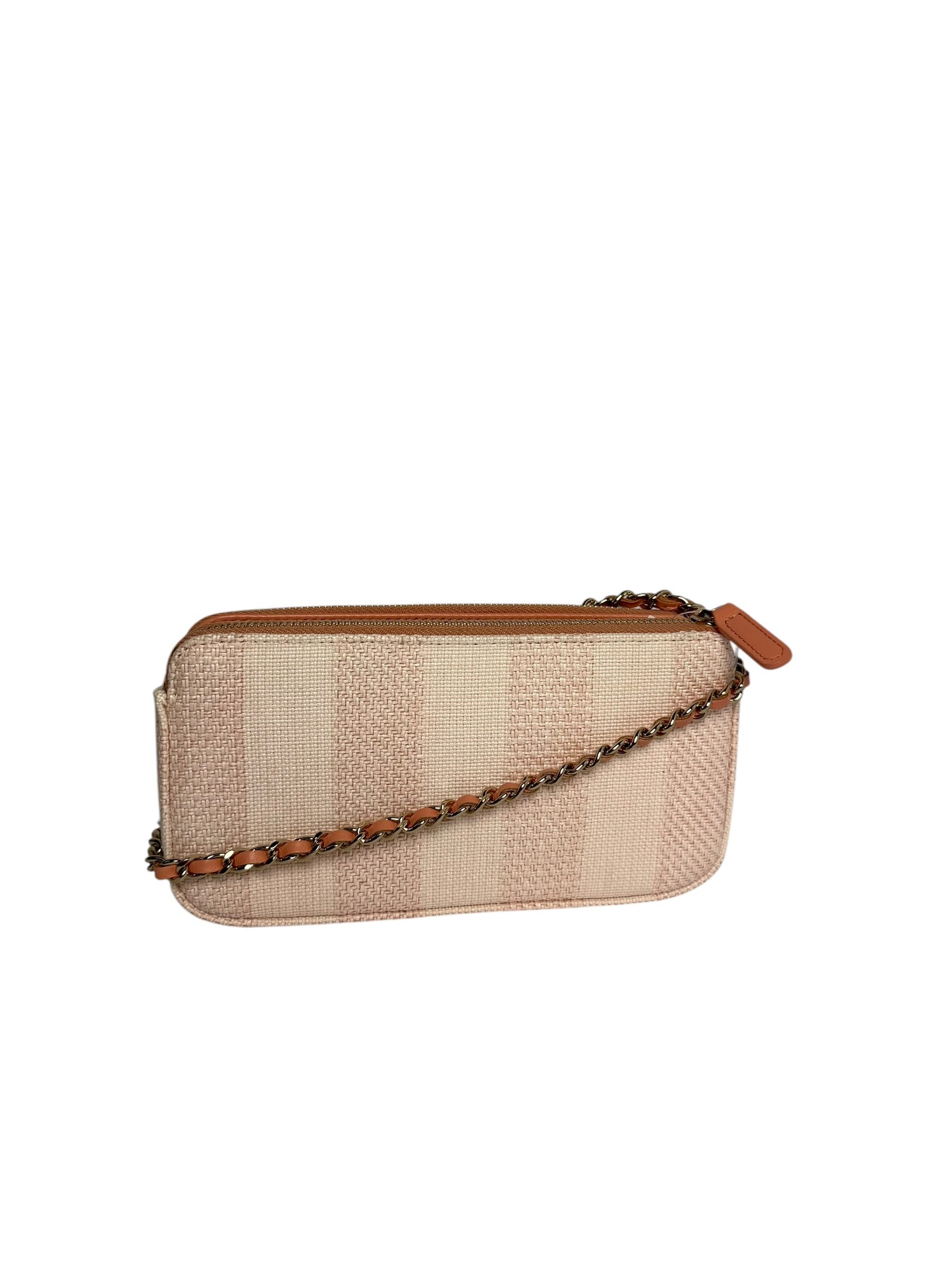 Chanel Deauville Zip Around Pink Canvas Wallet on Chain
