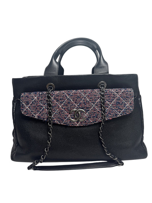 Chanel Tweed Flap Black Caviar Tote Bag