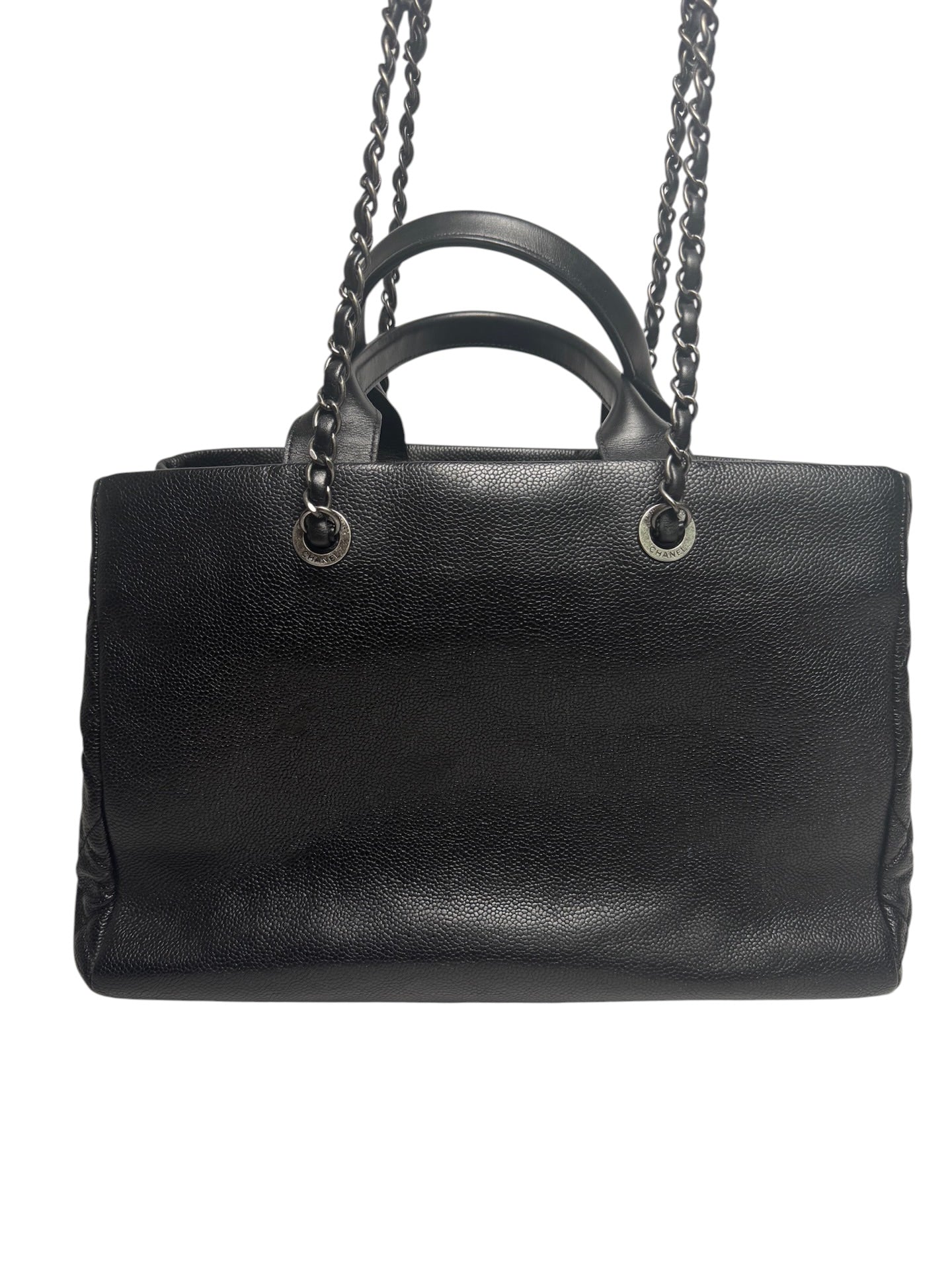 Chanel Tweed Flap Black Caviar Tote Bag