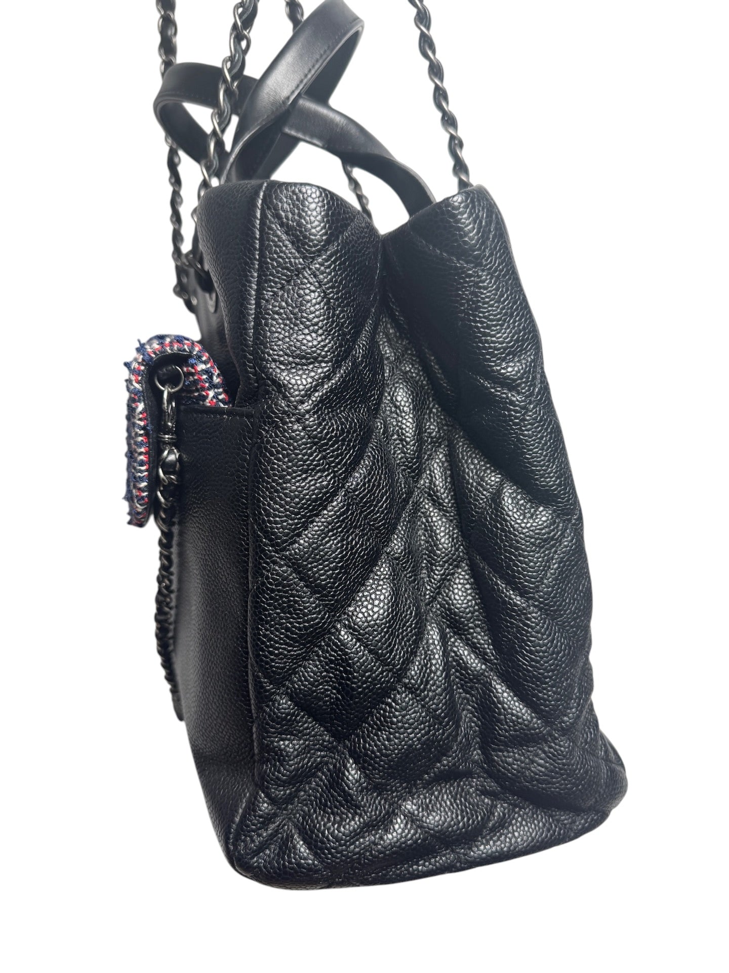Chanel Tweed Flap Black Caviar Tote Bag