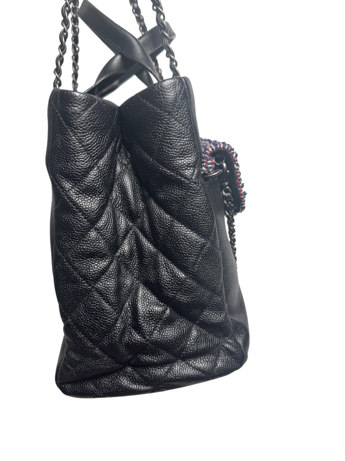 Chanel Tweed Flap Black Caviar Tote Bag