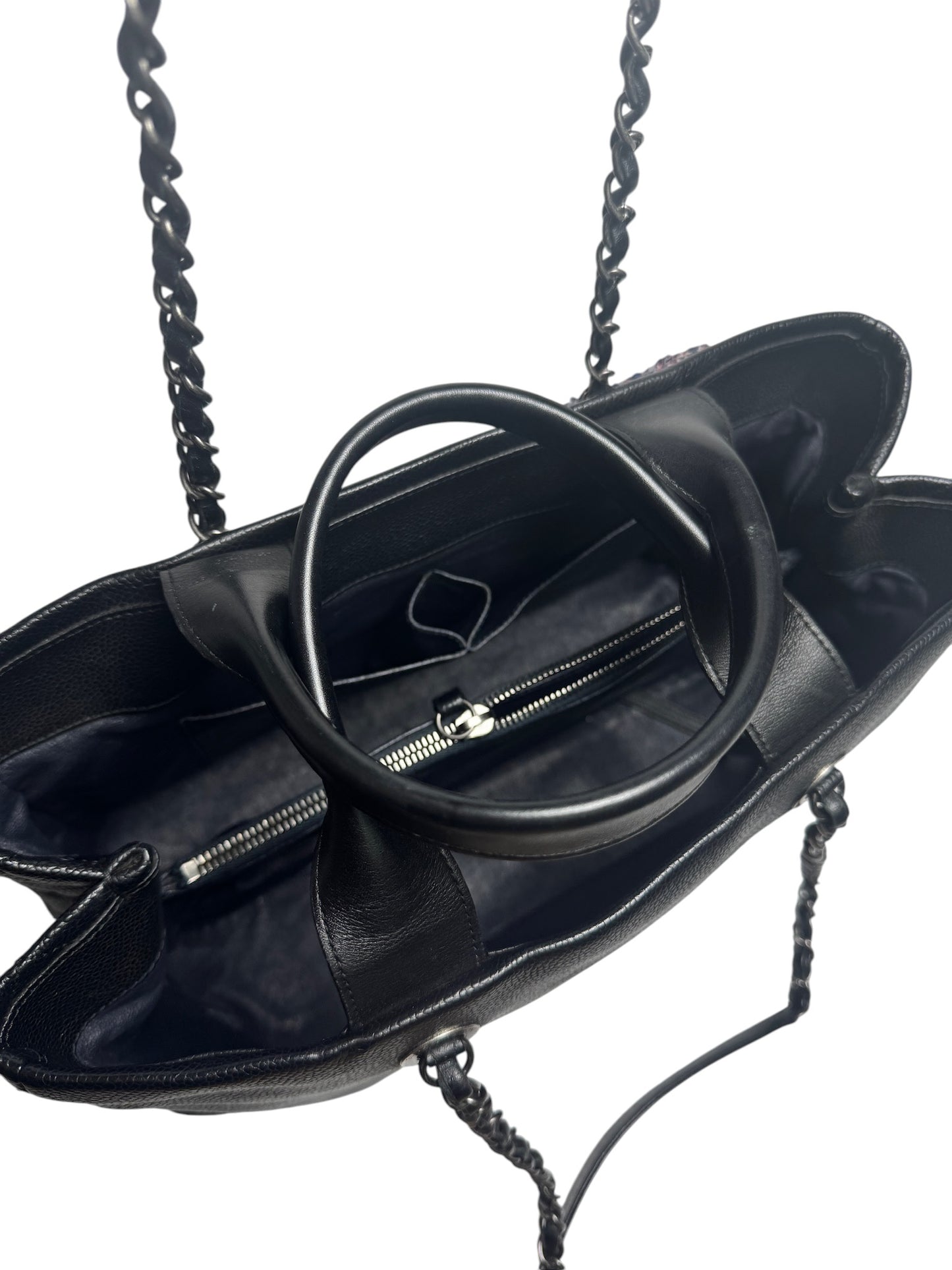 Chanel Tweed Flap Black Caviar Tote Bag