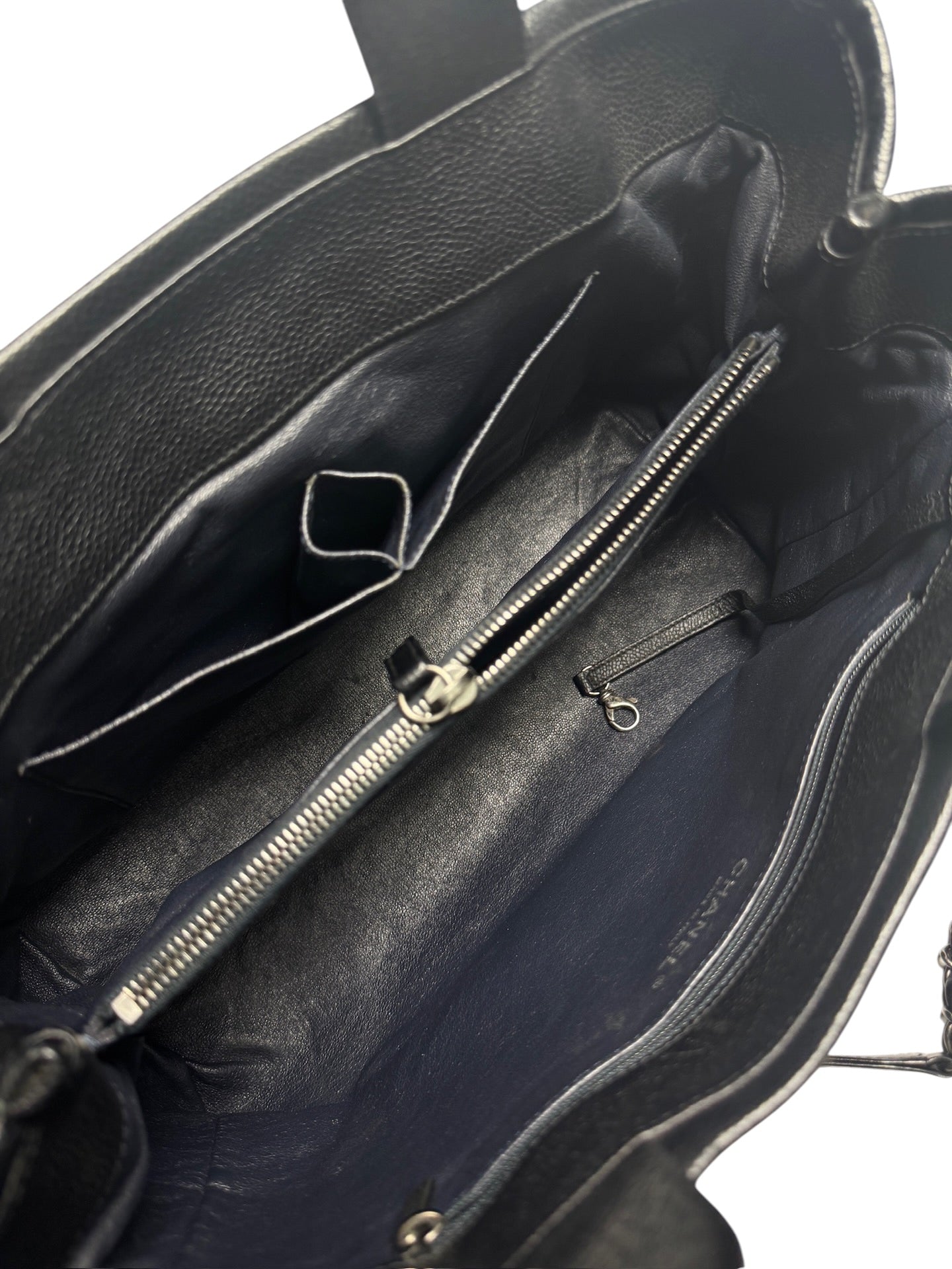 Chanel Tweed Flap Black Caviar Tote Bag
