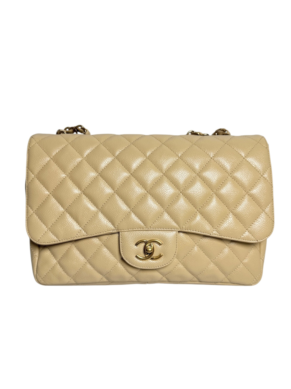 Chanel Beige Caviar Jumbo Single Flap T9113