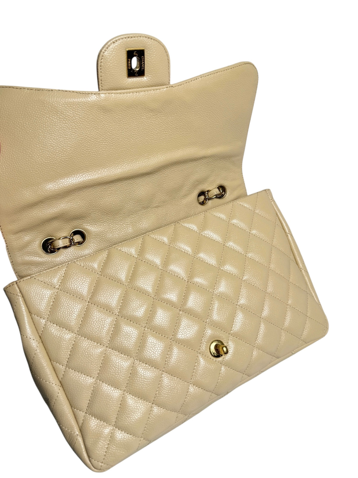 Chanel Beige Caviar Jumbo Single Flap T9113