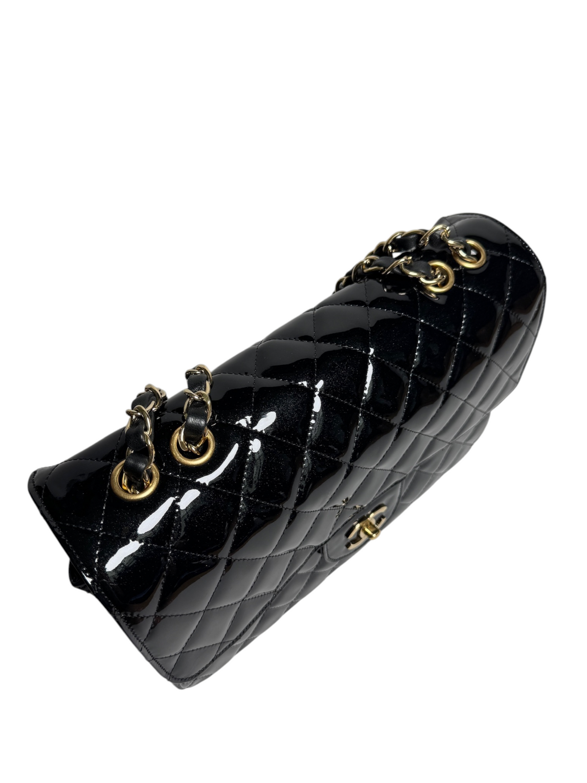 Chanel Black Sparkle Patent Jumbo Single Flap T9114