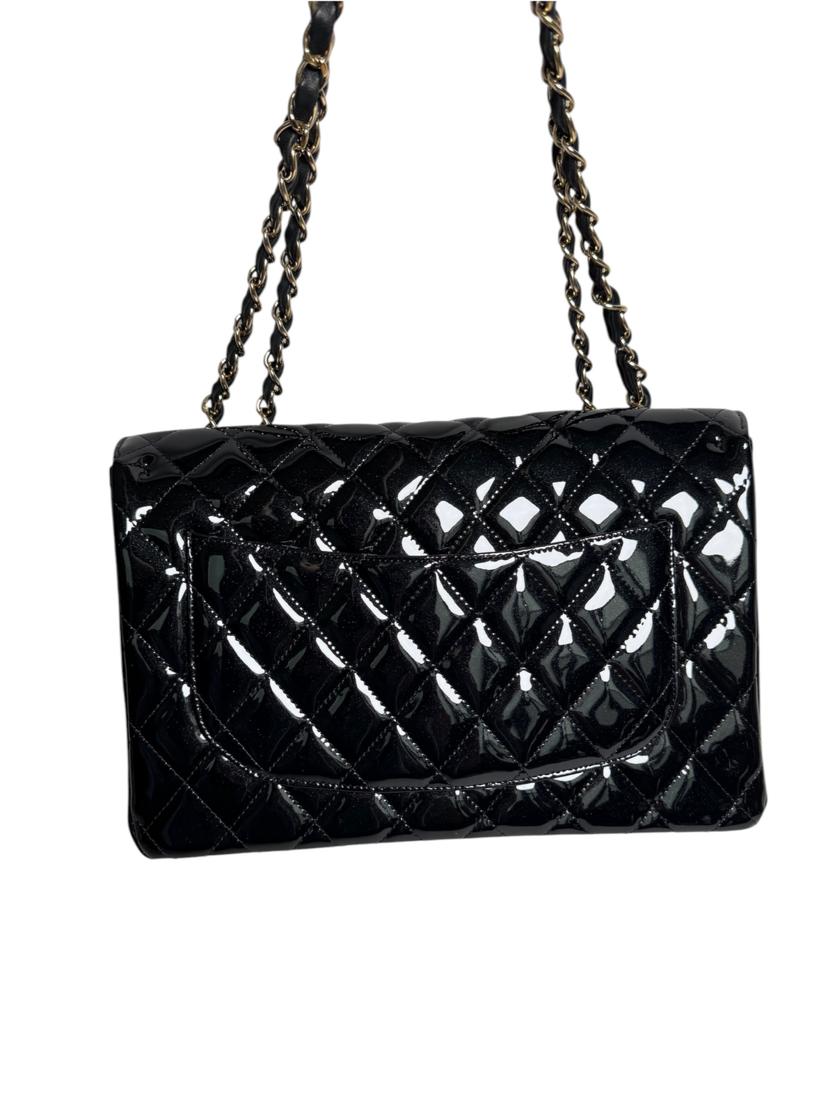 Chanel Black Sparkle Patent Jumbo Single Flap T9114