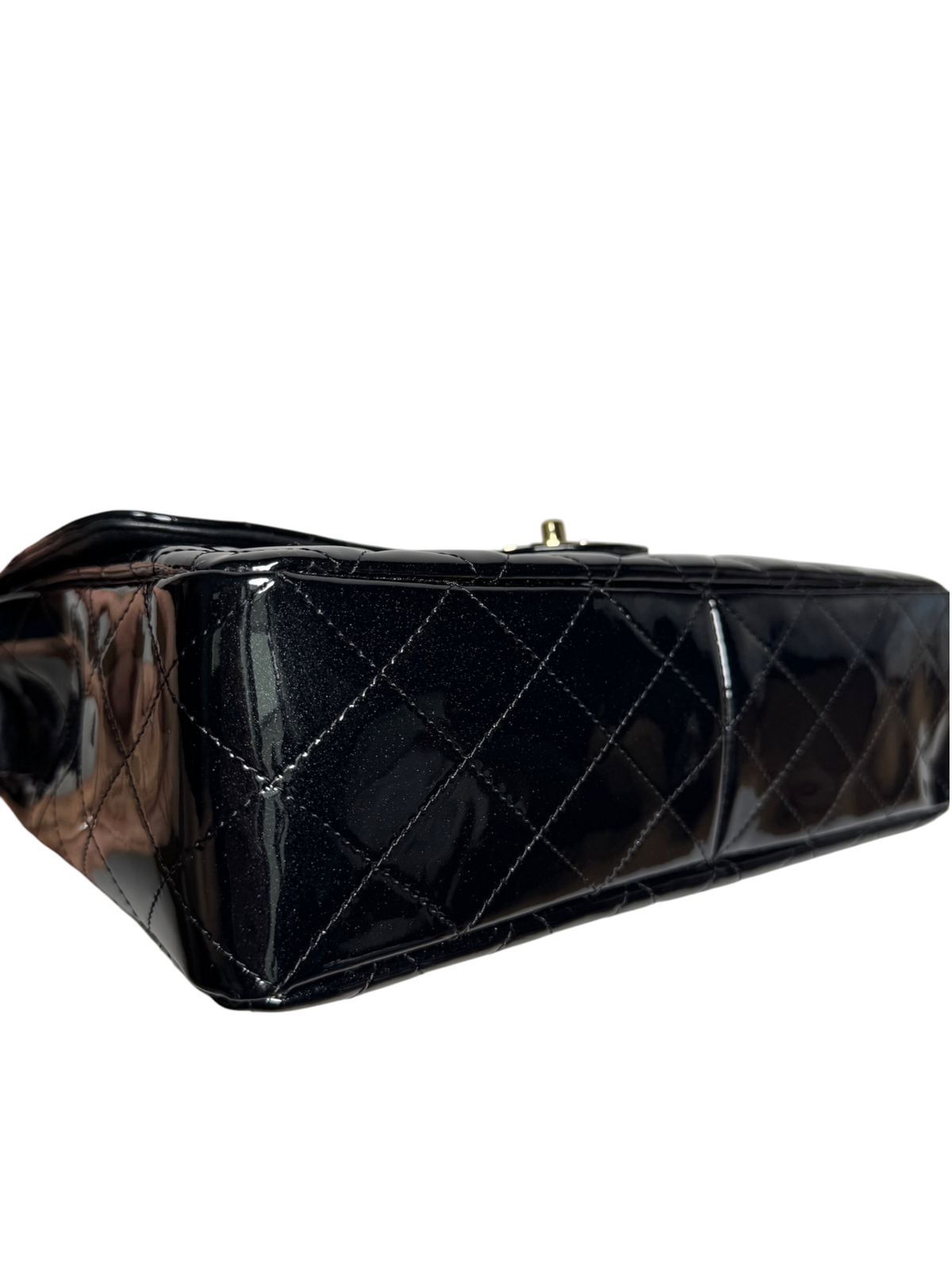 Chanel Black Sparkle Patent Jumbo Single Flap T9114