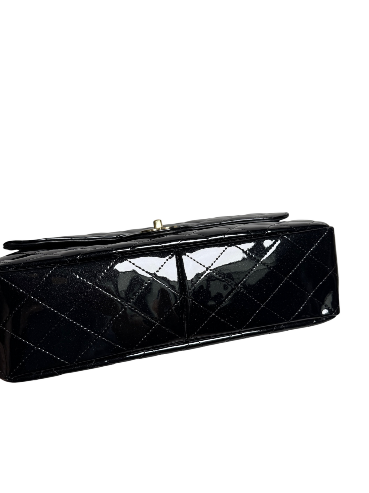 Chanel Black Sparkle Patent Jumbo Single Flap T9114