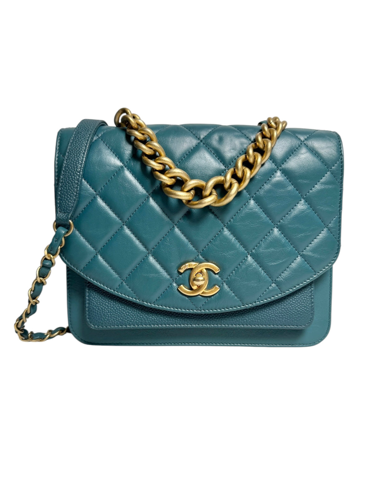 Chanel Teal Chain Handle Flap Bag T9115