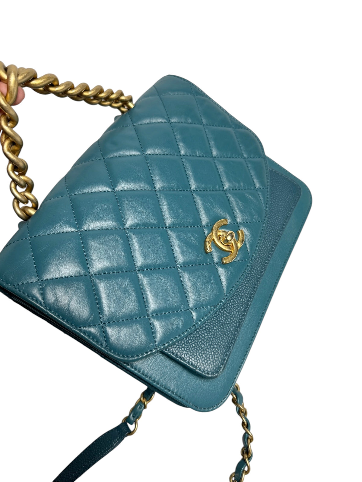 Chanel Teal Chain Handle Flap Bag T9115