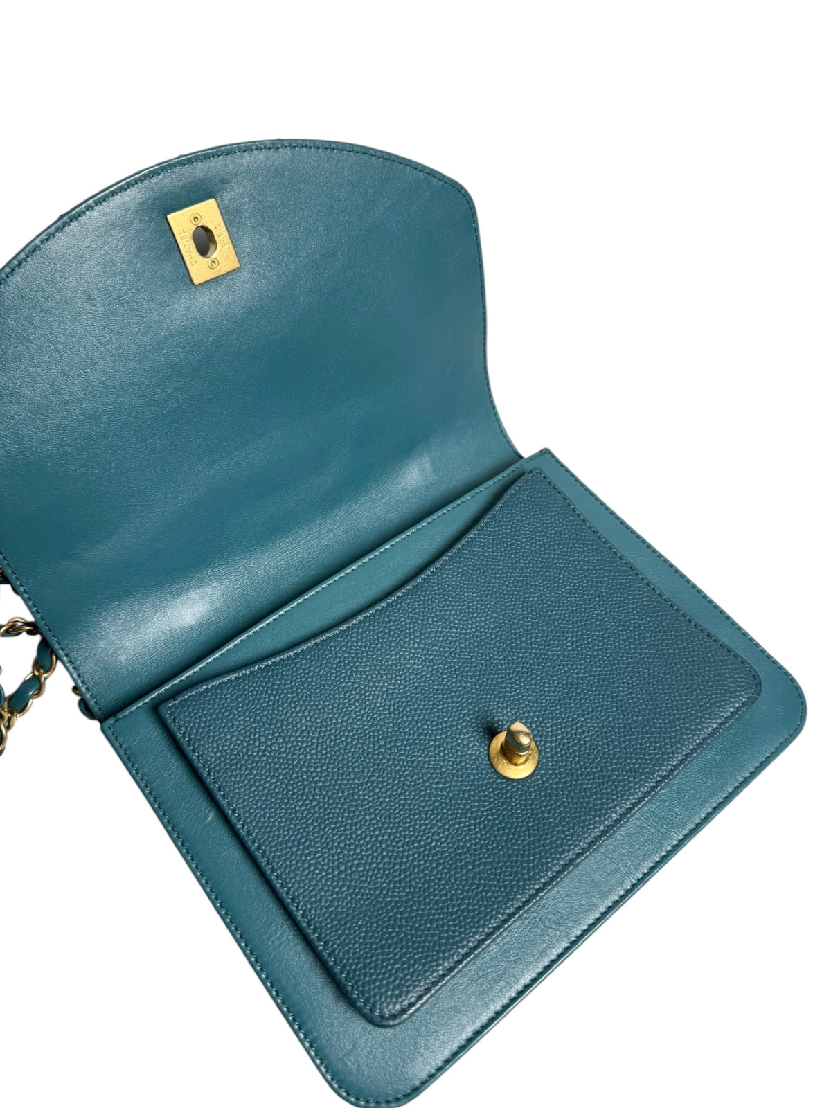 Chanel Teal Chain Handle Flap Bag T9115