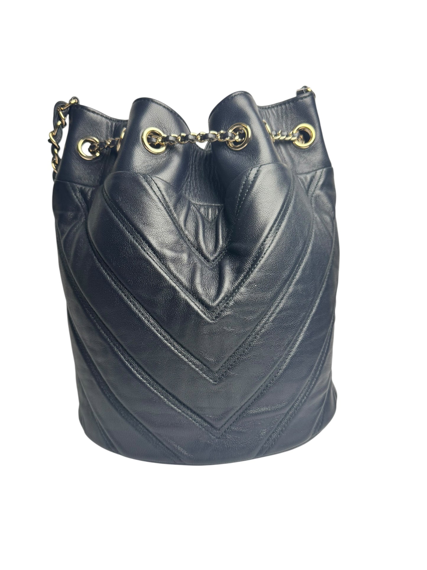 Chanel Navy Chevron Bucket GHW T6546