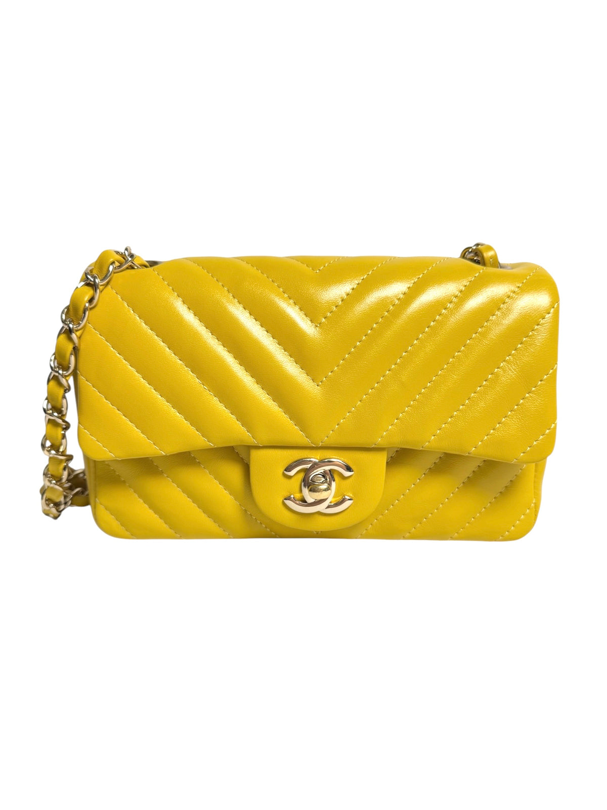 Chanel Yellow Chevron Mini Flap GHW T9116