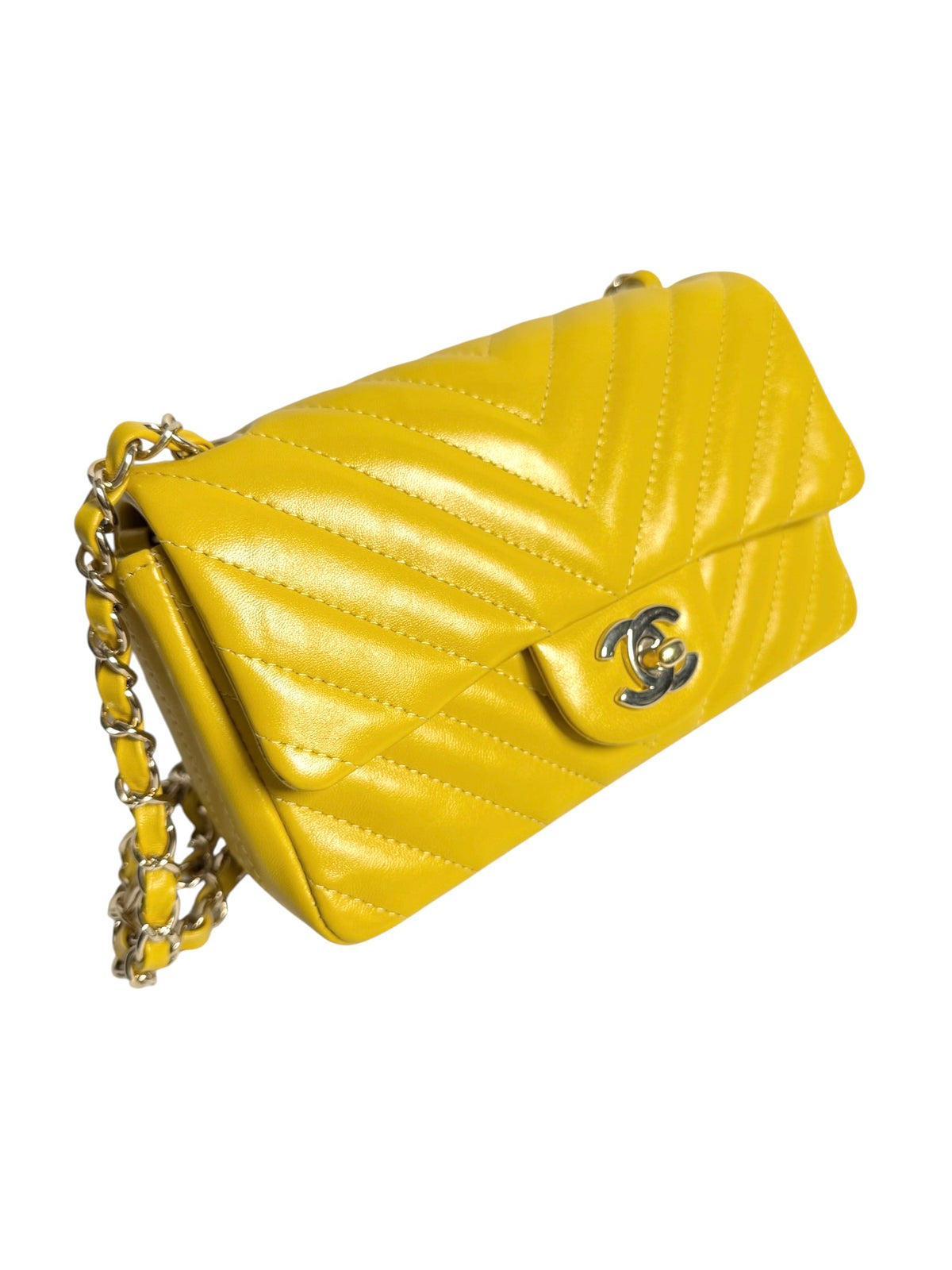 Chanel Yellow Chevron Mini Flap GHW T9116
