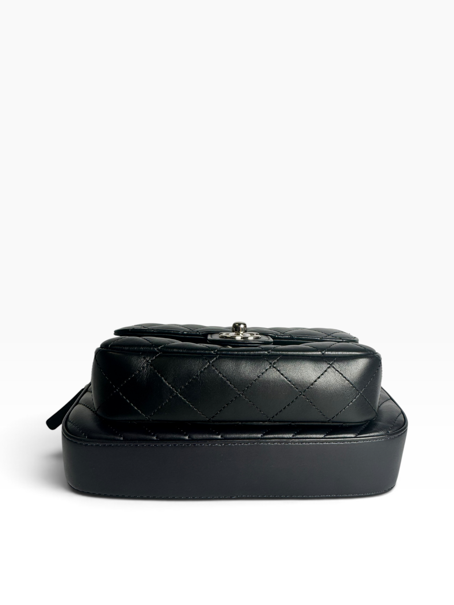 Chanel Front Flap Chevron Camera Bag Navy Black SHW T8115