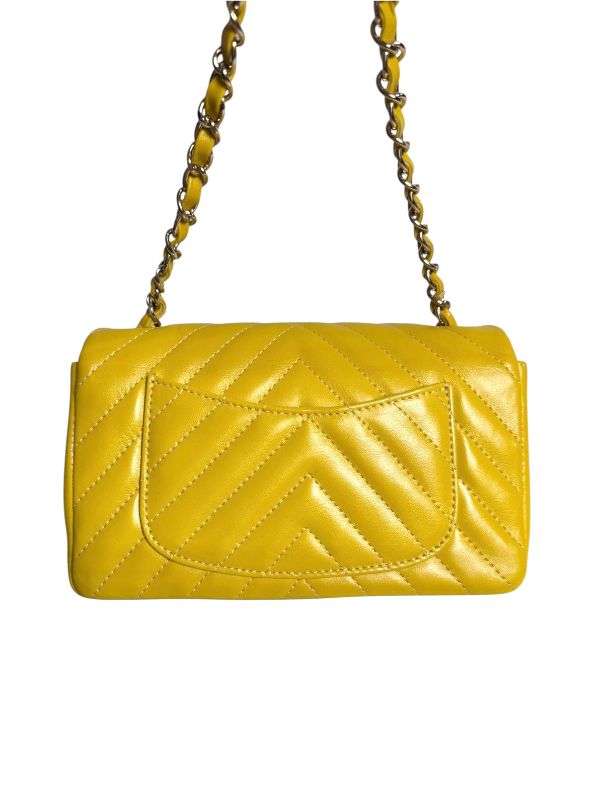 Chanel Yellow Chevron Mini Flap GHW T9116
