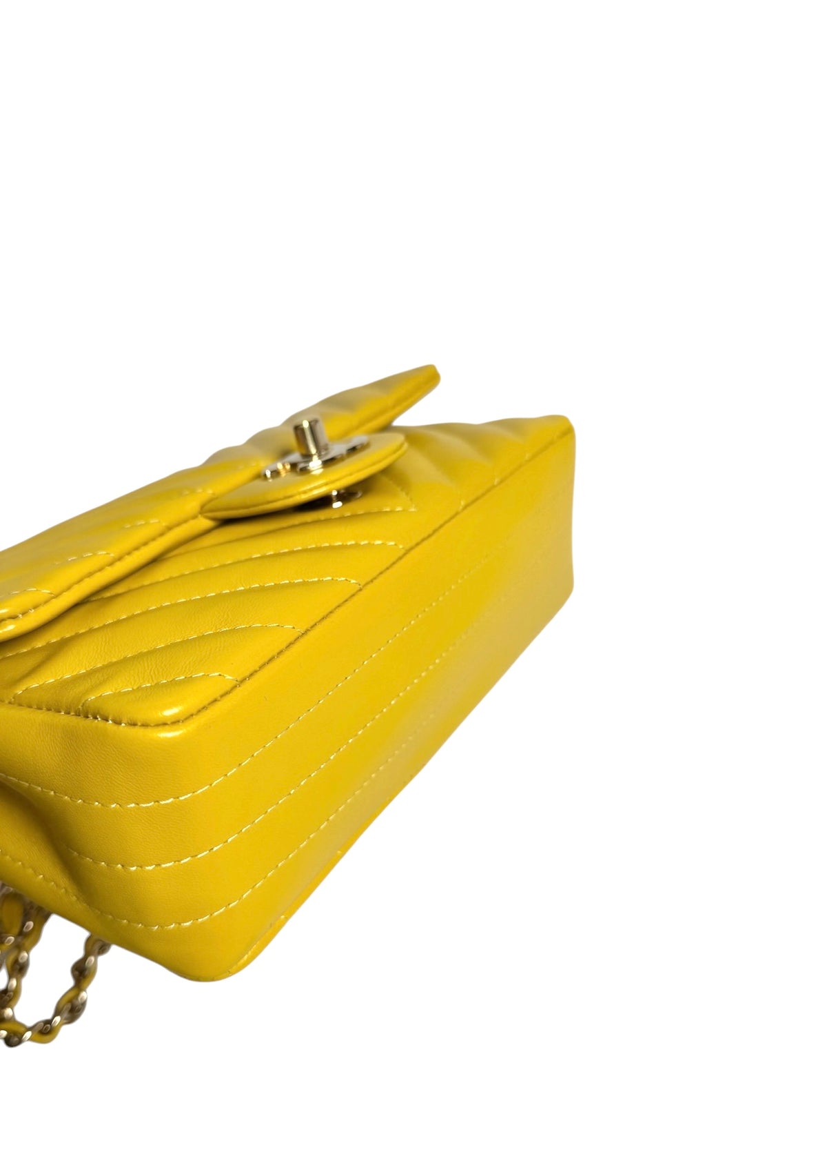 Chanel Yellow Chevron Mini Flap GHW T9116