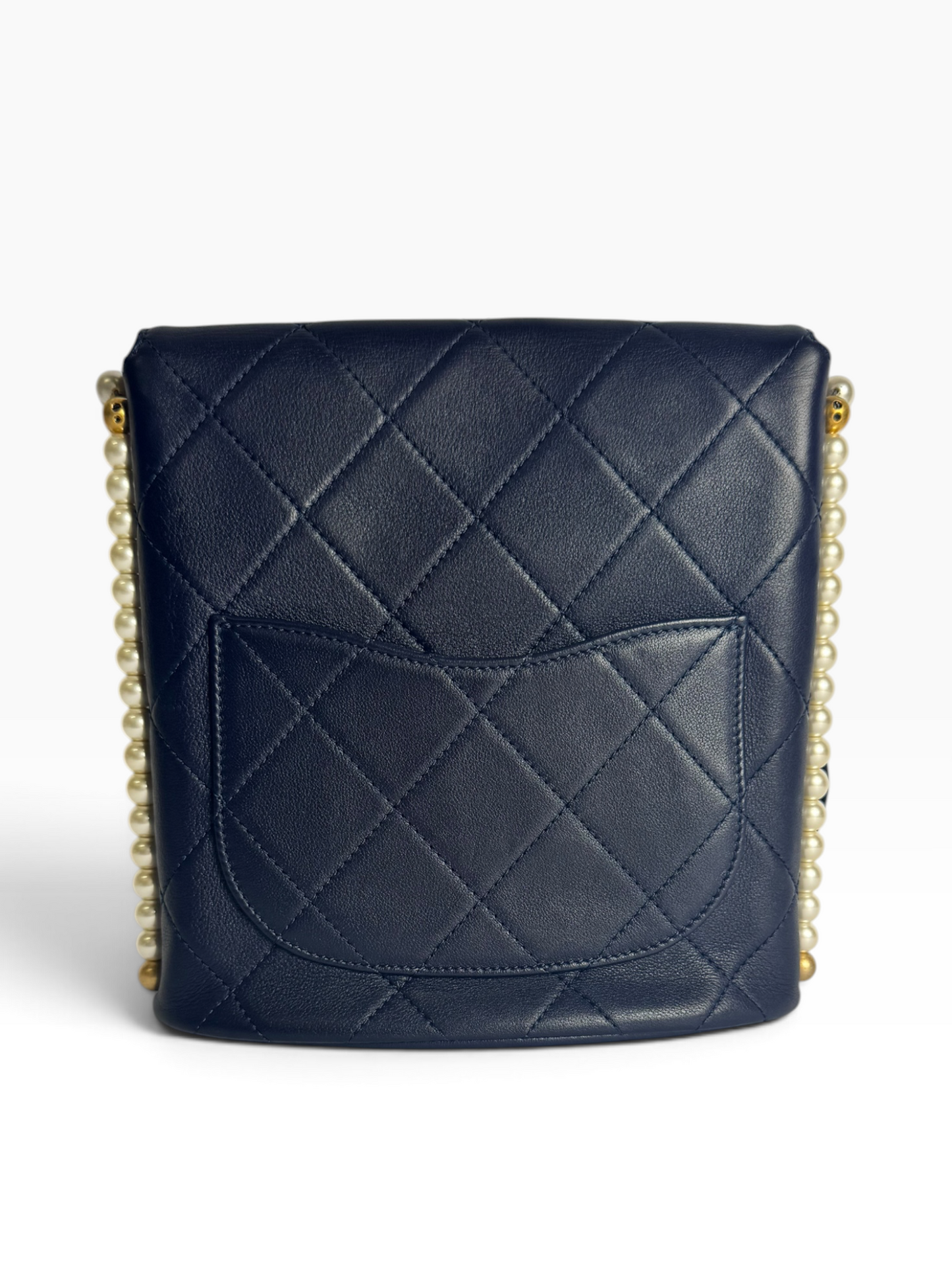 Chanel Navy Pearl Chain Flap GHW T7461