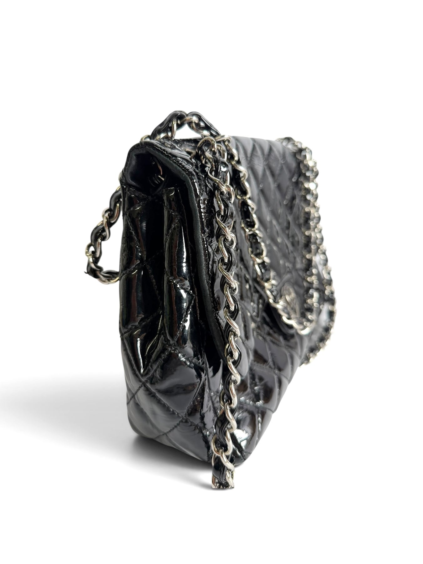 Chanel Patent Jumbo Single Flap Heart CC